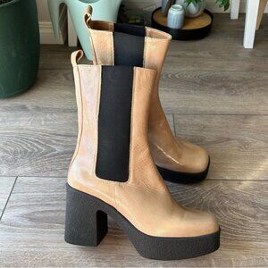 INTENTIONALLY BLANK  Bossy Leather Chunky Platform Chelsea Boots